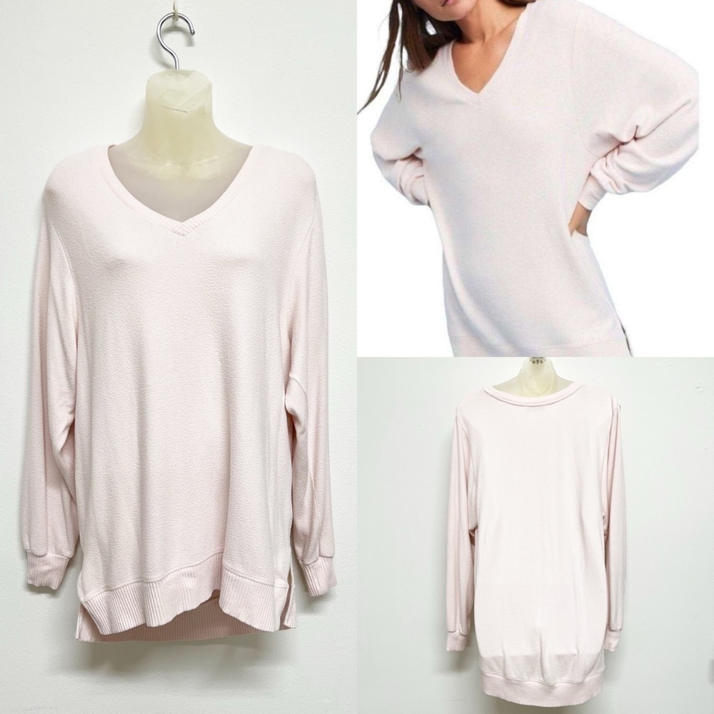 Saturday Sunday Anthropologie Womens Pink Long Sleeve Hacci V Neck Sweater